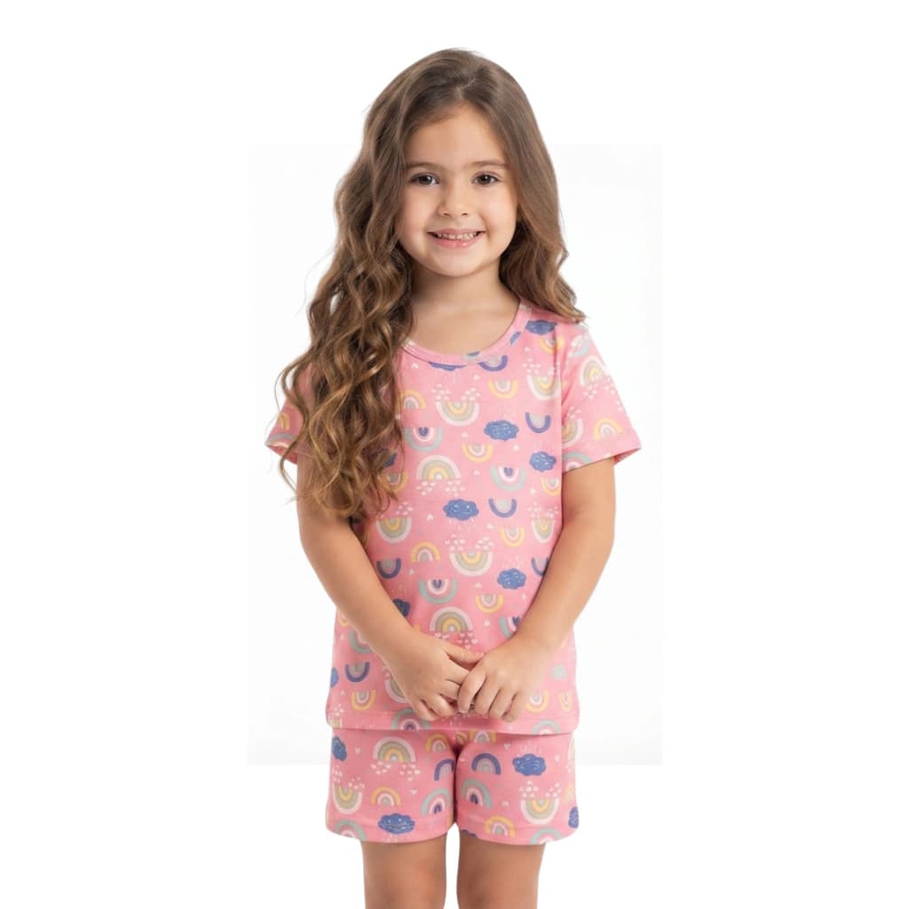 Pijama Menina Short Manga Curta Arco Ires — imagem 1