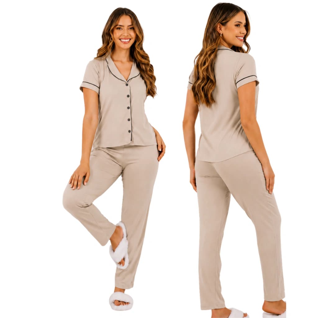 Pijama Feminino Americano Calça e Manga curta Nude — imagem 1