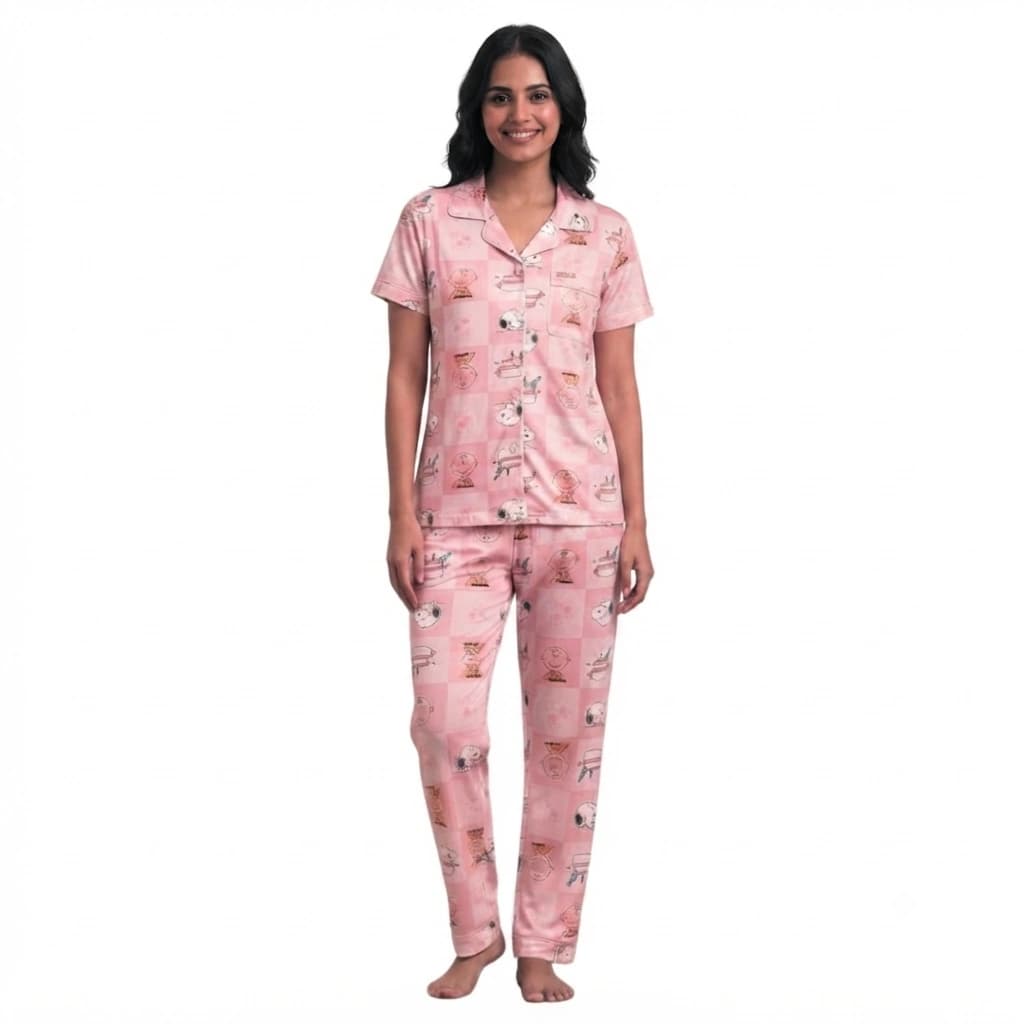 Pijama Feminino Americano Calça e Manga curta Snoop Rosa — imagem 1