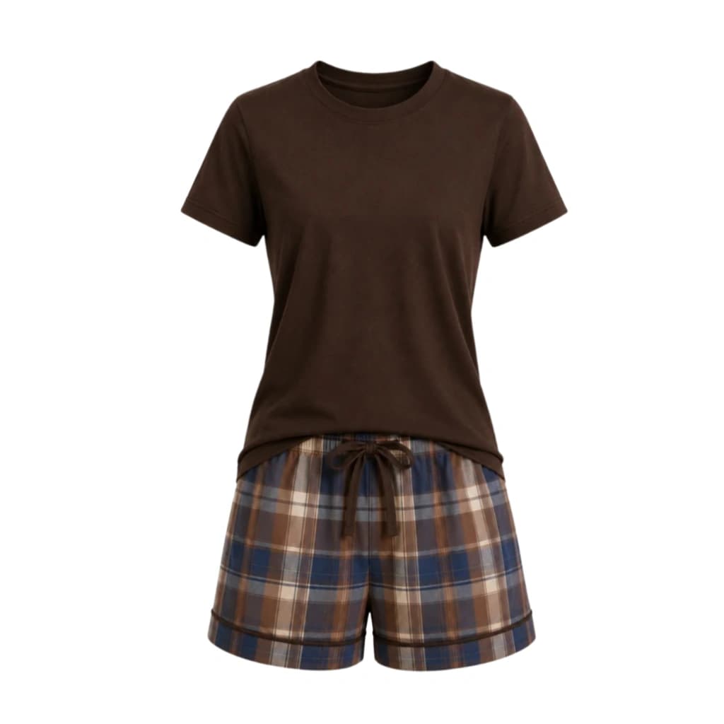 Pijama Feminino Verona Café Xadrez Azul — imagem 1