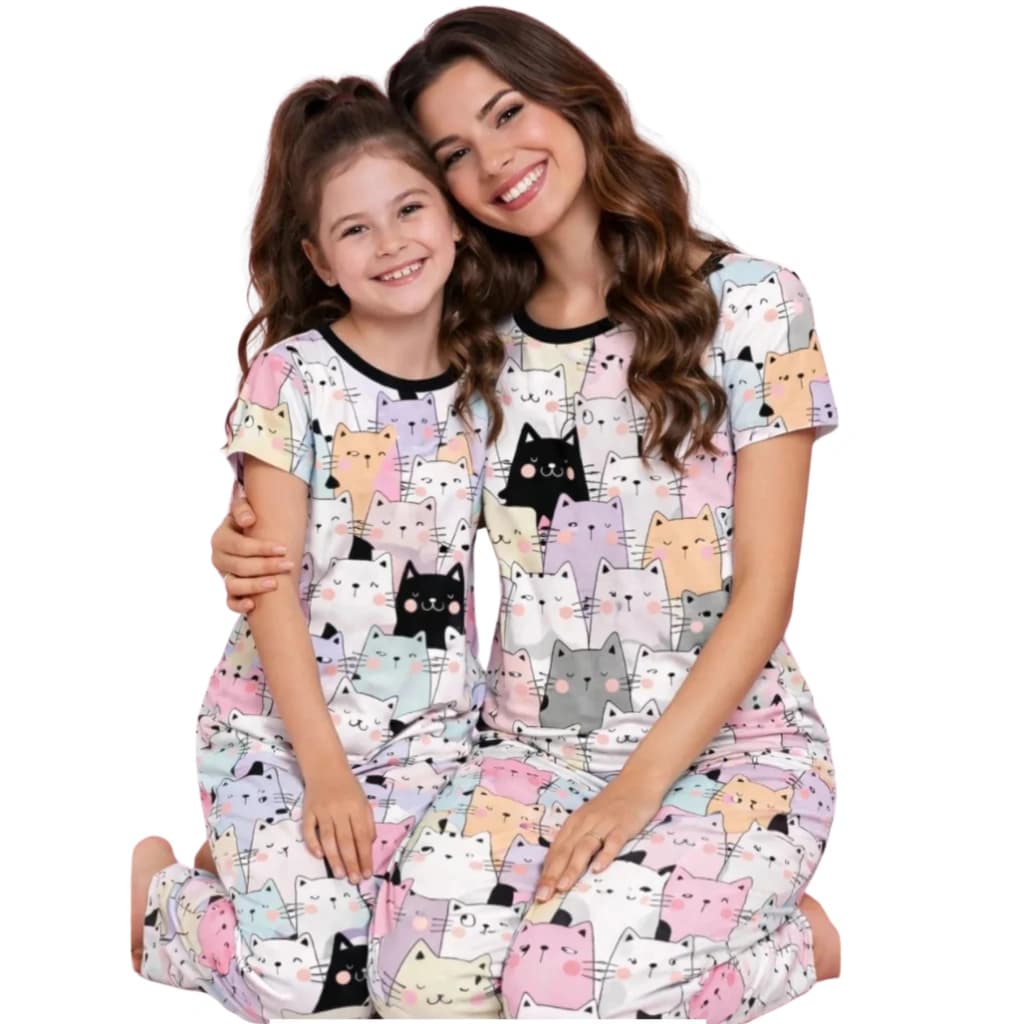 Pijama Menina Calça Manga curta Gatos — imagem 1