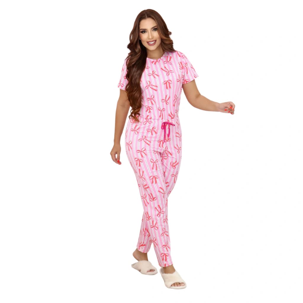 Pijama Feminino Calça Manga Curta Laços — imagem 1