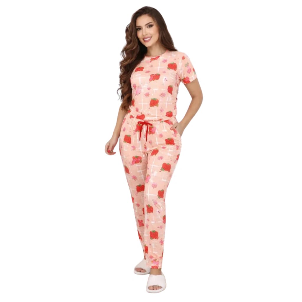 Pijama Feminino Calça Manga Curta Morangos — imagem 1