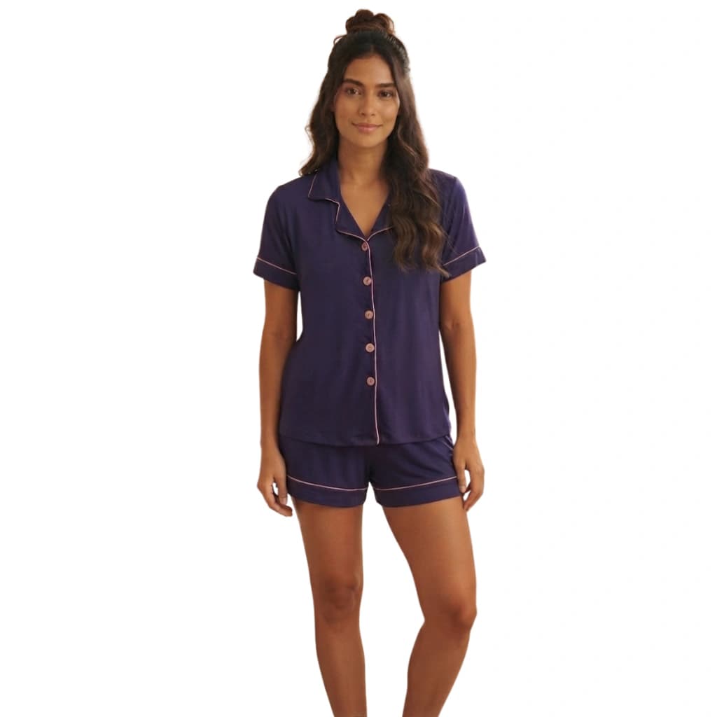 Conjunto Pijama Curto Feminino Marinho — imagem 1