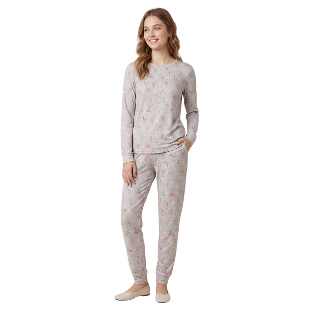 Pijama Juvenil Manga Longa Flamingo Cinza — imagem 1