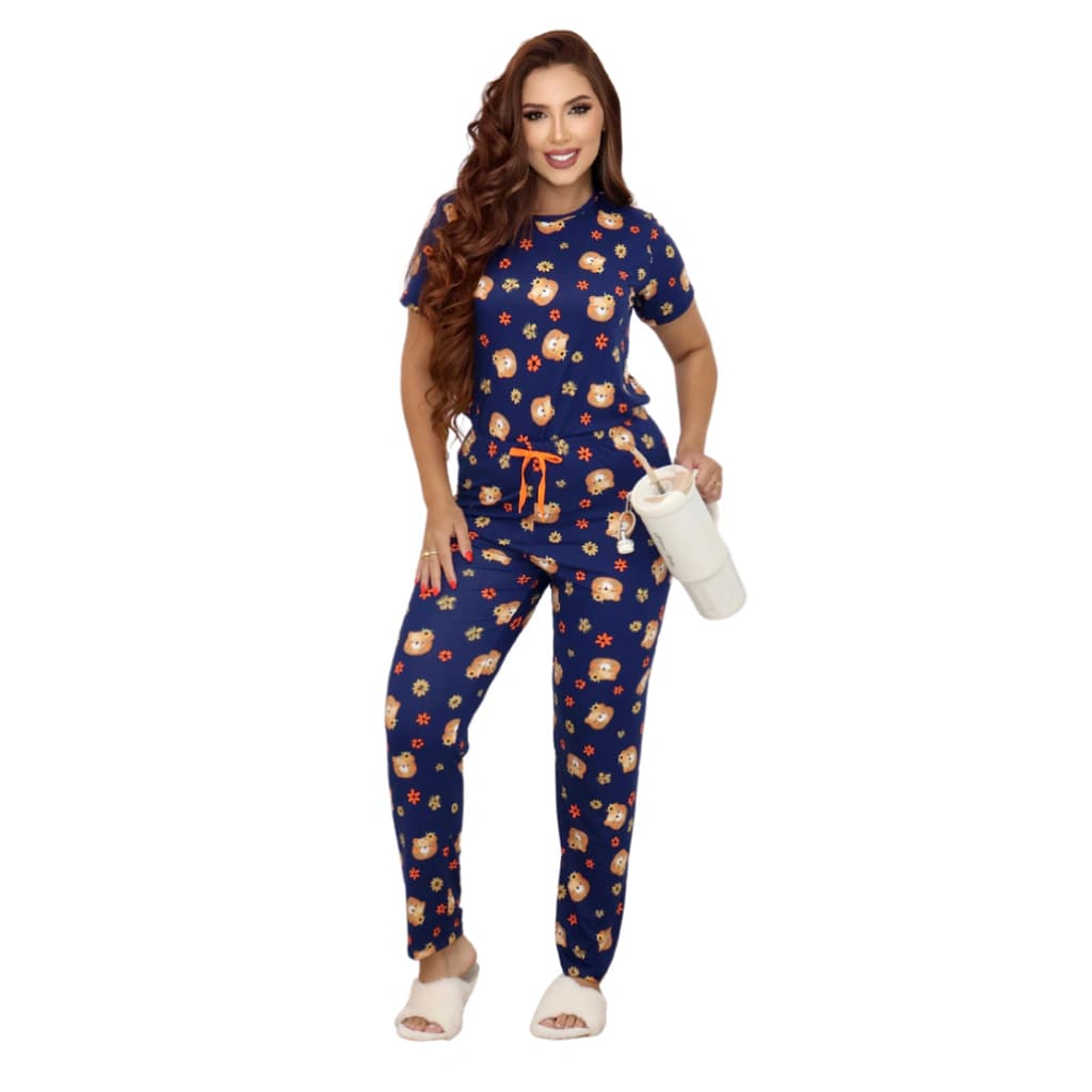 Pijama Feminino Calçca Manga Curta Urso Marinho — imagem 1