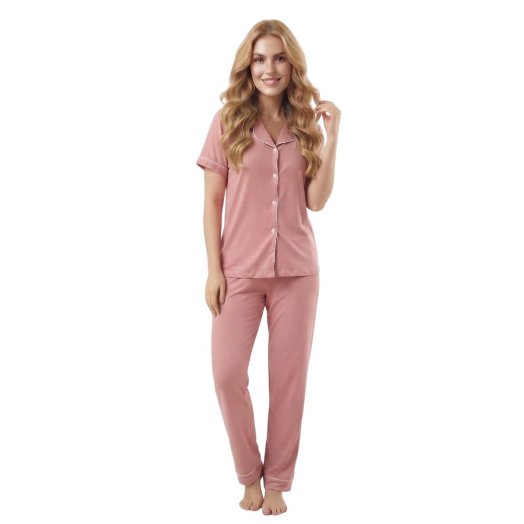 Pijama Feminino Americano Calça e Manga curta Rosa Seco — imagem 1