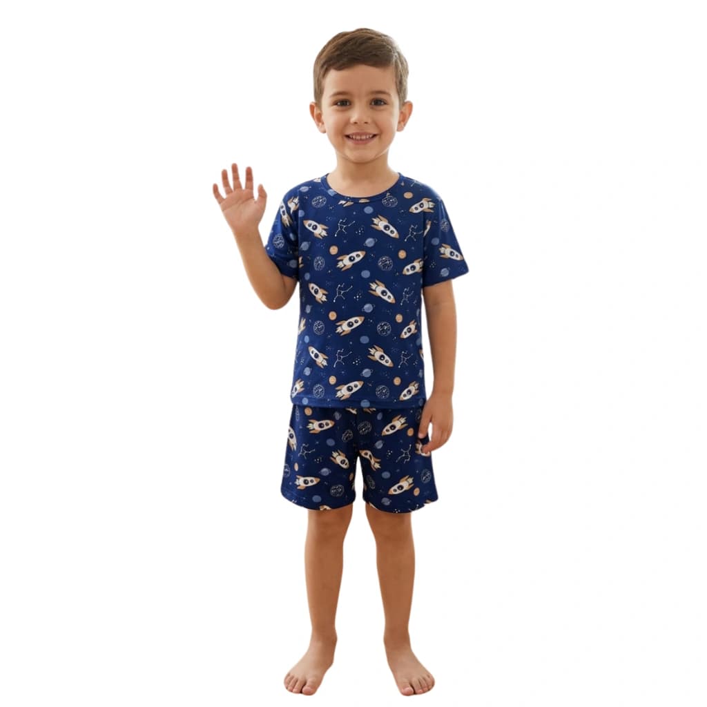 Pijama Menino Short Manga curta Foguete Azul — imagem 1