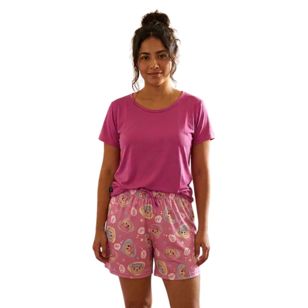 Pijama Feminino Bermuda Manga Curta Ursinho Rosa — imagem 1