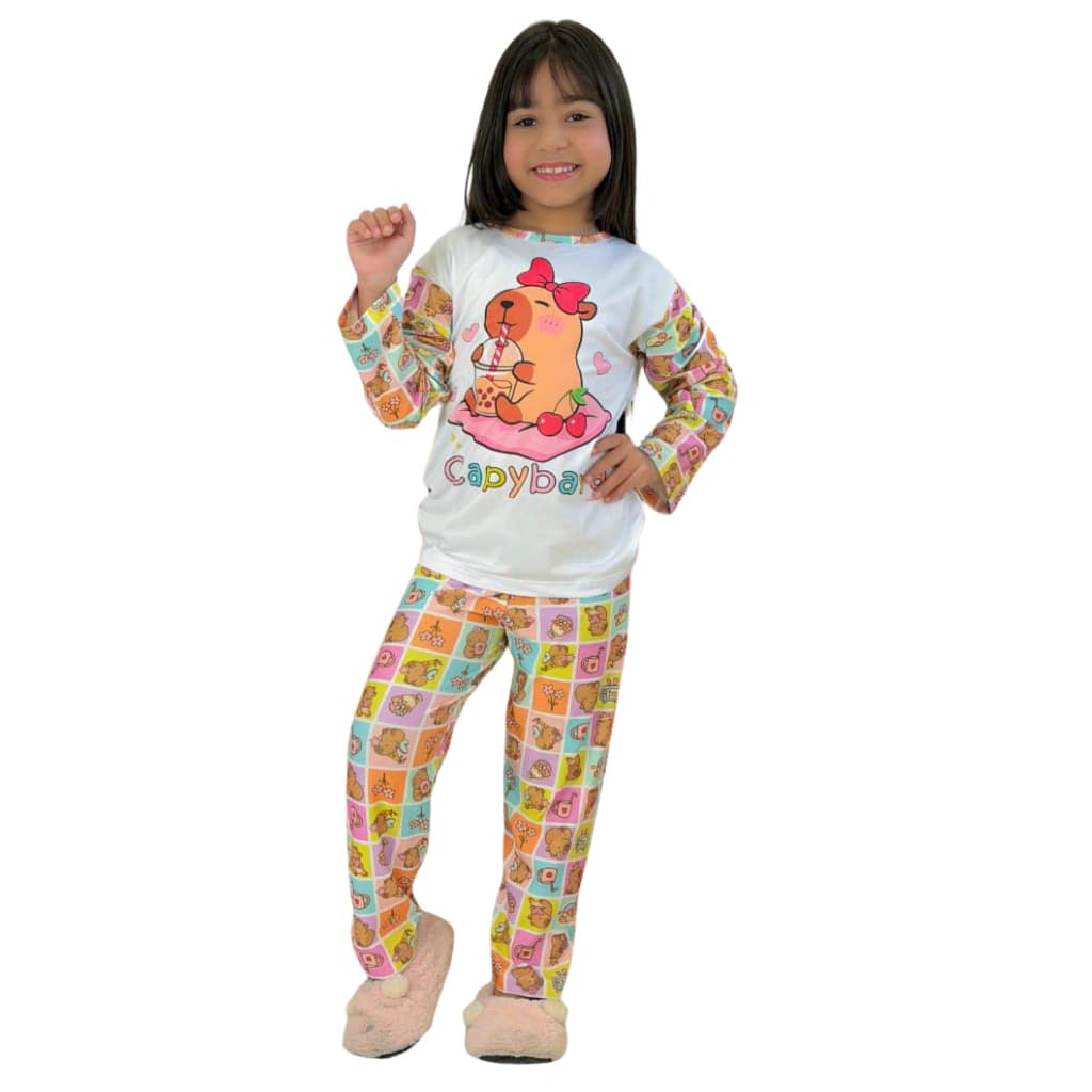 Pijama Menina Calça Manga Longa Capivara — imagem 1