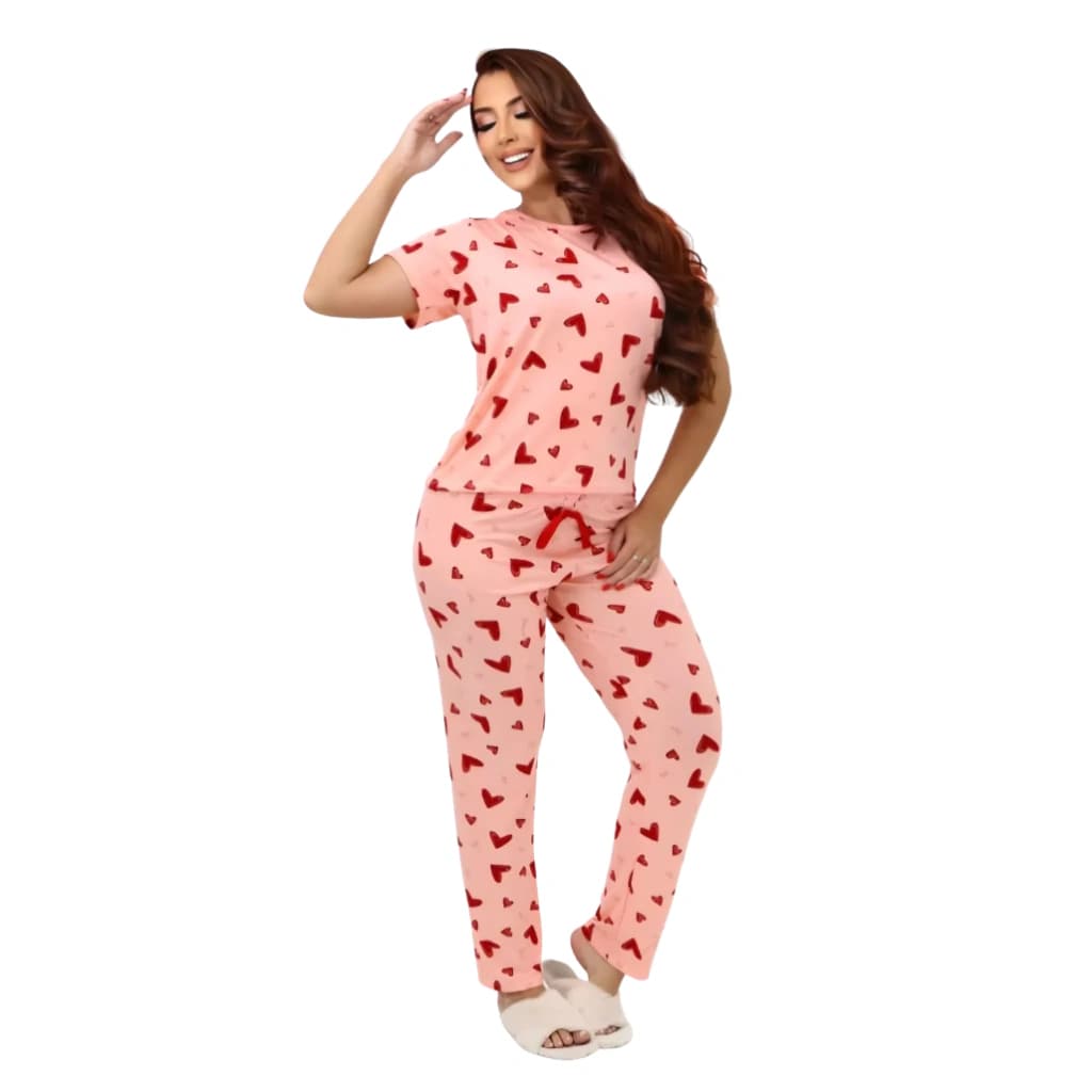 Pijama Feminino Calça Manga Curta Coração — imagem 1