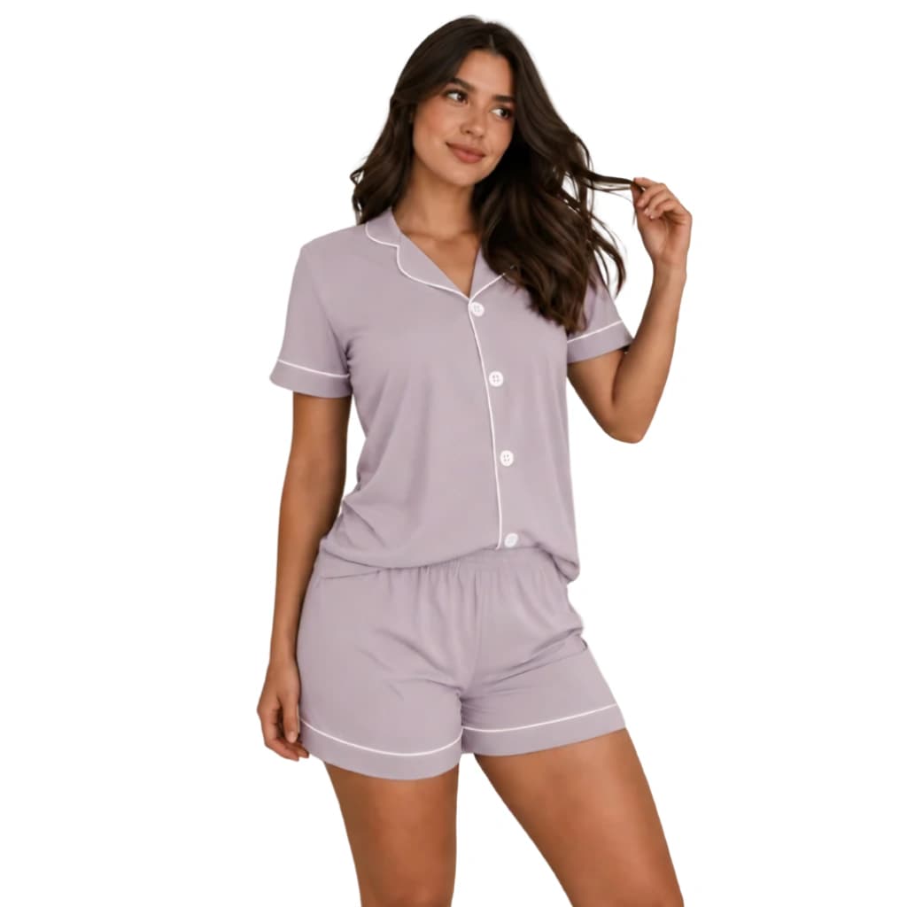 Pijama Feminino Americano Short Manga Curta Lilás — imagem 1