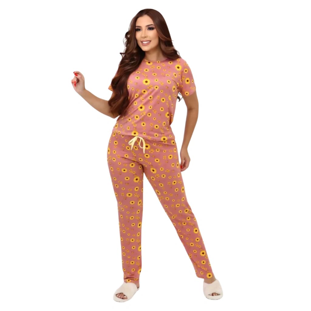 Pijama Feminino Calça Manga Curta Girassol — imagem 1