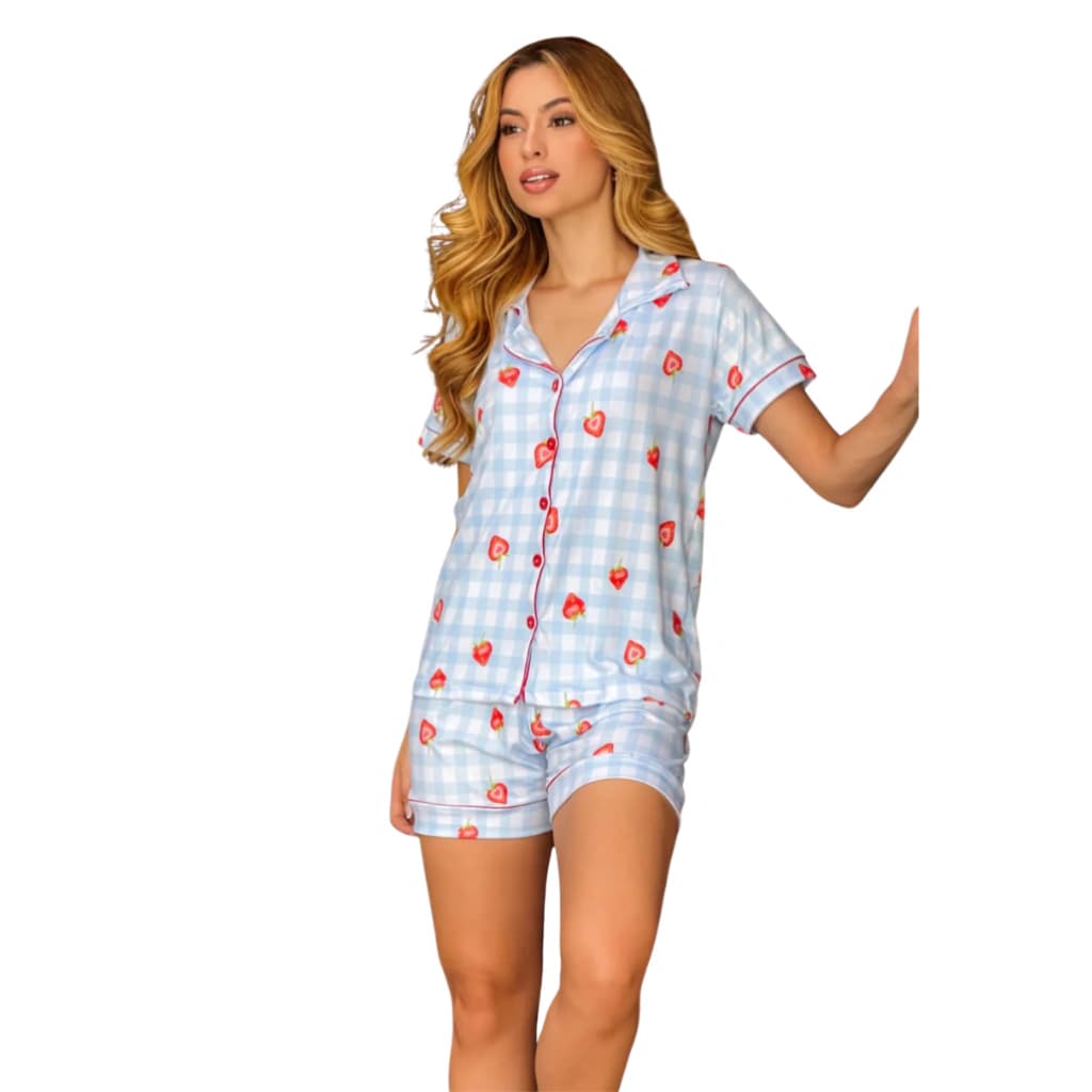 Pijama Feminino Americano Short Manga Curta Morangos — imagem 1